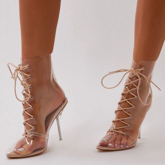 Clear transparent pvc white lace up boots - Picture 6 of 8